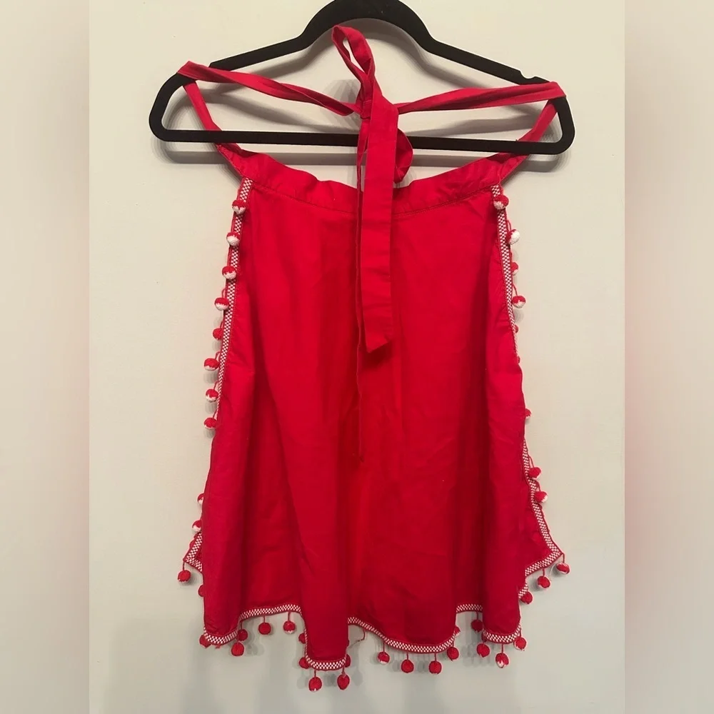 Vintage Holiday Vibes Red Pom-Pom Trim Apron OS